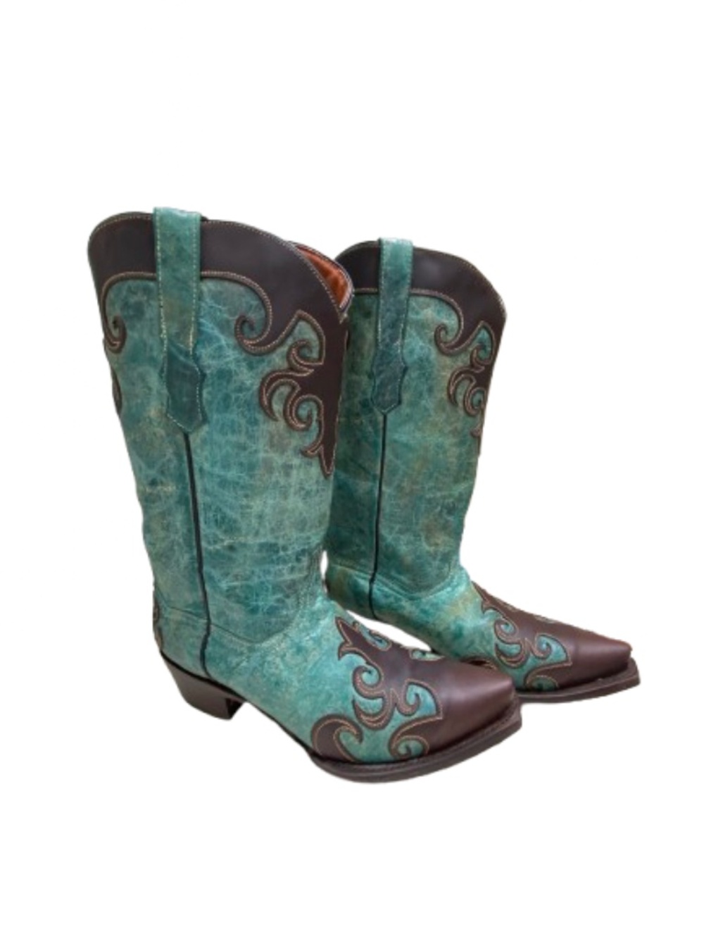 Corkys Girl Turquoise Brown Distressed Leather Cowboy Boots